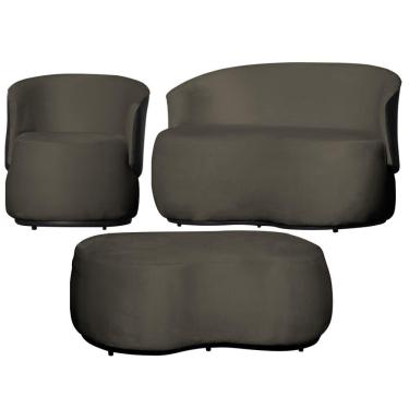 Imagem de Kit 1 Poltrona 1 Namoradeira e 1 Puff Grande Orgânico Beatriz Veludo Composê Corino Preto - Estopar