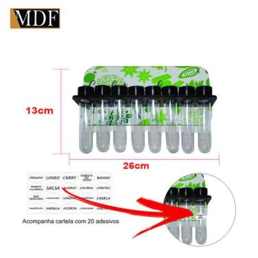 Imagem de Porta Tempero com 8 Tubetes Frase Cozinha + Cartela 26x13 Mdf Madeira 