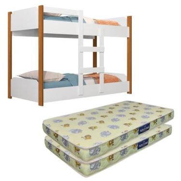 Imagem de Beliche Infantil com Escada e Grade Proteção Lateral 100% MDF Incluso 