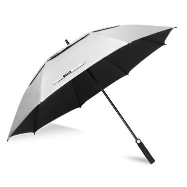 Imagem de ZOMAKE Guarda-chuva de golfe grande, proteção UV, 152 cm, bloqueio UV, guarda-chuvas FPS para proteção solar, à prova de vento, resistente, ventilado duplo (prata, preto)