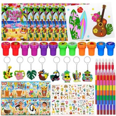 Imagem de Cinrobiye 72 Lembrancinhas Para Festa Havaiana Luau, Livros De Colorir Flamingo Tropical Moana A Granel, Enchimentos Sacolas Brindes Aniversário Verão Aloha Tiki, Adesivos Tatuagens, Carimbos E Prêm