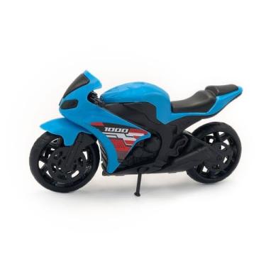 Imagem de Moto Esportiva de Brinquedo 1000, 19,5cm, Azul e Preto, Rodas Estáticas