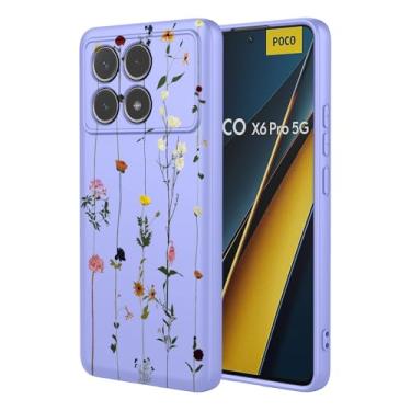 Imagem de KOARWVC Capa de telefone para Redmi K70E, capa para Xiaomi Poco X6 Pro 5G 2311DRK48C Capa fofa com estampa de flor, fina, protetora, macia, amortecedora, para Xiaomi Redmi K70E, jardim roxo