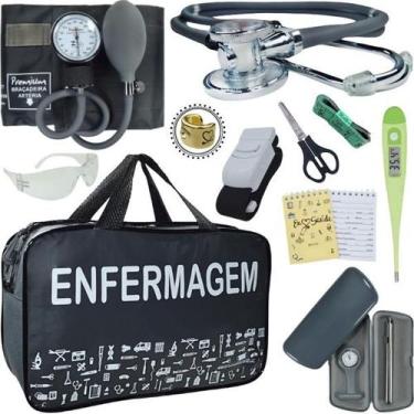 Imagem de Kit Bolsa Cores Aparelho Pressao Esfigmomanometro Enfermagem Premium, 