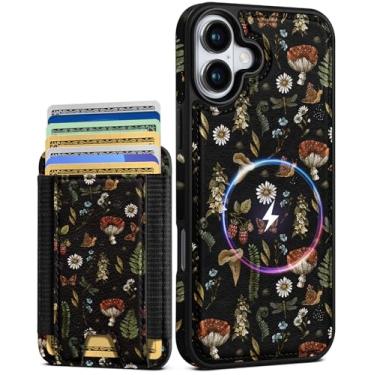 Imagem de Shorogyt Capa carteira para iPhone 17 – Serve para 7 cartões, compatível com Magsafe Suporte magnético destacável para cartão de crédito de couro bonito capa de telefone feminina meninas para Apple 17