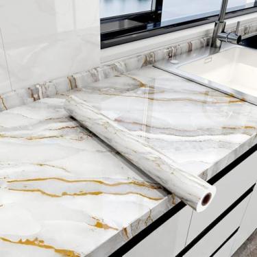 Imagem de Papel de parede efeito mármore cozinha autoadesivo à prova de óleo, película de proteção de bancada, banheiro, impermeável, resistente a manchas, resistente a altas temperaturas, fogão, renovação