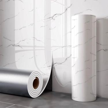 Imagem de Papel de parede dourado autoadesivo imitação de mármore para cozinhas e banheiros à prova d'água e à prova de umidade adequado para renovação de móveis marfim branco 400 * 300 cm