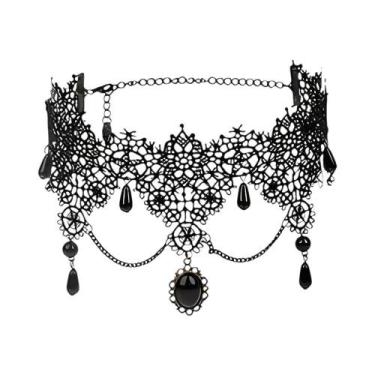 Imagem de Colar Choker Vintage De Veludo Rosa Com Franjas, Acessório De Moda Gót