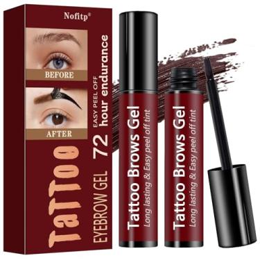 Imagem de Gel de sobrancelha fácil de remover tatuagem, tonalidade de sobrancelha marrom escuro natural, dura até 3 dias, impermeável, à prova de transferência e fórmula à prova de suor para todos os tipos de