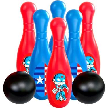 Imagem de Jogo de Boliche Bolichão de Brinquedo com 8 Peças América 6 Pinos e 2 Bolas Diversão em Família
