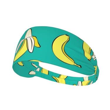 Imagem de DSSWTP Bananas no verde, faixas de cabelo para treino, moda esportiva, ioga, faixas de cabelo para fitness, elástico, atlético, antiderrapante, absorvente de cabeça, para homens, mulheres, meninas,