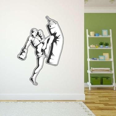 Imagem de Decalque de parede adesivo de parede ativo saúde boxe atleta chute saco de pancadas removível - Tamanho: 53,3 cm (L) x 76,2 cm (A)