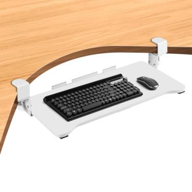 Imagem de VUSIGN Bandeja de teclado sob a mesa ajustável em altura, puxe para fora com sistema de montagem de braçadeira C ajustável para mesas em forma de L, extra resistente, 67 cm x 30 cm, gaveta de