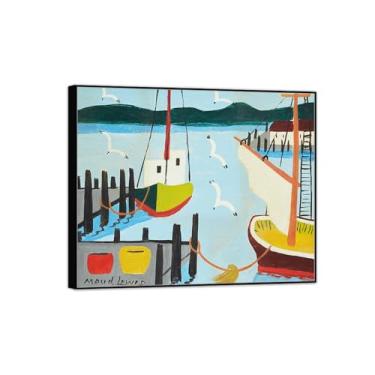 Imagem de MUHJDYC Impressão de pinturas famosas de moldura preta em tela - primitivismo tela para parede - reprodução de pôster de belas artes de paisagem (barcos no cais 2) 30x35cm-12x14in