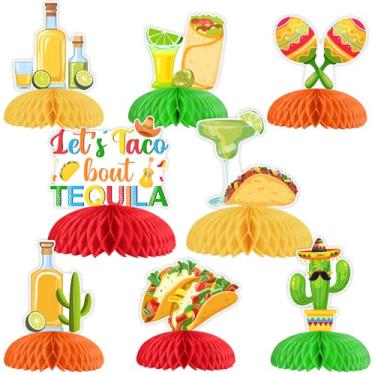 Imagem de JOYMEMO 8 Pieces Tacos and Tequila Honeycomb Centerpieces, Lets Taco Bout Tequila Decorations, Double Sided Mexican Fiesta Theme Table Toppers for Birthday Taco Twosday Cinco De Mayo Party