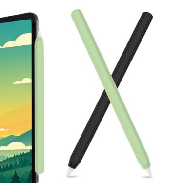 Imagem de SSS·GRGB Capa de silicone Apple Pencil compatível com Apple Pencil 2ª geração e Apple Pencil Pro, silicone ultrafino compatível com carregamento magnético e toque duplo (2 pacotes, preto e verde)