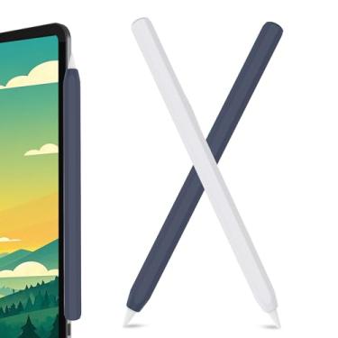 Imagem de SSS·GRGB Capa de silicone Apple Pencil compatível com Apple Pencil 2ª geração e Apple Pencil Pro, silicone ultrafino compatível com carregamento magnético e toque duplo (2 pacotes, branco e azul)