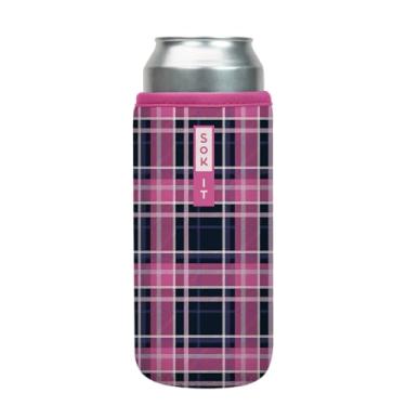 Imagem de Sok It CanSok Capa de neoprene com isolamento de cerveja e refrigerante (xadrez de baga, manga de lata de 740 ml)