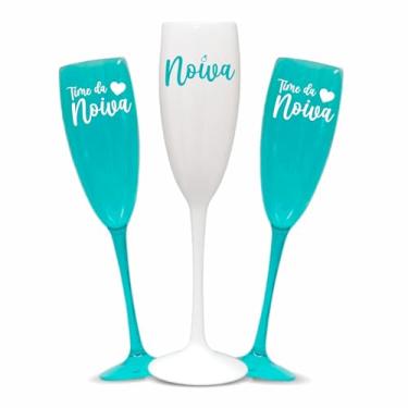 Imagem de Kit 6 Taças Espumante 190ml Acrílica - Personalizadas Chá de lingerie despedida de solteira madrinhas Bride Noiva (Taça Azul Tiffany- NOIVA)