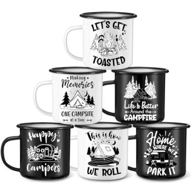Imagem de Baderke 6 peças de caneca de café esmaltada para acampamento 340 g canecas de café com alça vintage portátil para acampamento copos de chá de acampamento a granel para acampamento ao ar livre, viagem