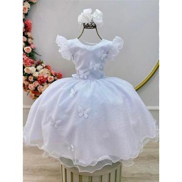 Imagem de Vestido Infantil Branco Jardim das Borboletas para Festas - Fabuloso A