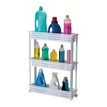 Imagem de Prateleira Carrinho Multiuso com Rodizios Branco Tripla Arthi | Prateleira Organizador Multiuso | Design Clean e Moderno | Prateleira Plástica com Rodinhas | Fácil Montagem e Mobilidade