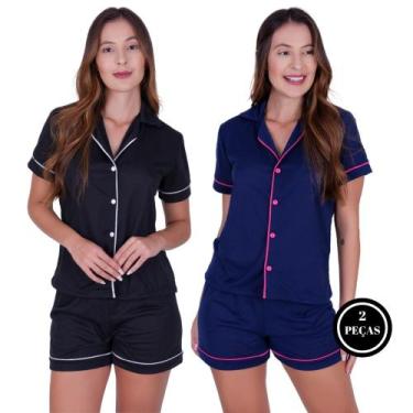 Imagem de Kit 2 Pijama Americano Curto Gola Botão Amamentação -c1O KIT 2 BRENDA 