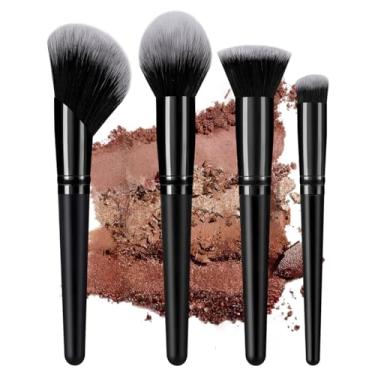 Imagem de Conjunto de pincéis de maquiagem de 4 peças - pincel de base de cabeça plana, pincel corretivo, pincel de pó e pincel de contorno de tubo inclinado - cerdas ultramacias para aplicação profissional de