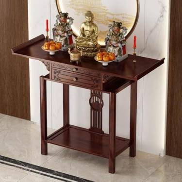 Imagem de Mesa de altar de Buda de bambu com gavetas, santuário chinês para meditação e ofertas, 120 x 40 x 100 cm, nicho budista doméstico perfeito