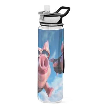 Imagem de Burbuja Garrafa de água Flying Pig de 940 ml com tampa de palha, à prova de vazamento e livre de BPA para academia, esportes ao ar livre