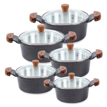 Imagem de Jogo Panela Preto Craqueado Alumínio Usinado Javali Am 16A24