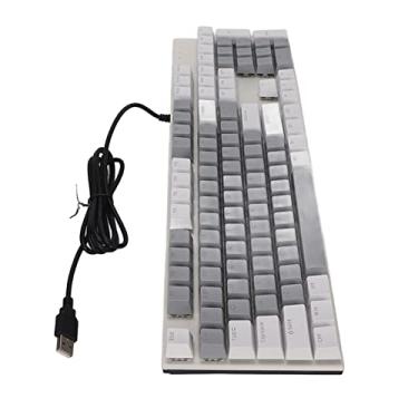 Imagem de Teclado mecânico, teclado mecânico para jogos ergonômico liga de alumínio abs 104 teclas de alta sensibilidade rgb resistente a riscos para casa para escritório (Branco Cinza)
