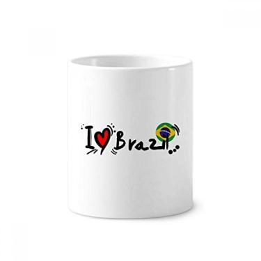 Imagem de I Love Brazil Word Flag Love Heart Illustration Porta-caneta escova de dentes caneca branca copo de cerâmica 355 ml