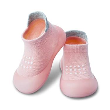 Imagem de Dookeh Meias de bebê para meninos e meninas, tênis, sapatos de caminhada para bebês com sola macia antiderrapante, A3 - rosa, 18-24 Meses
