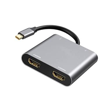 Imagem de Adaptador USB C para HDMI duplo, hub USB tipo C 4 em 1 com carregamento HDMI/USB3.0/PD, estação de ancoragem USB-C com exibição de tela dupla para Windows, MacOS