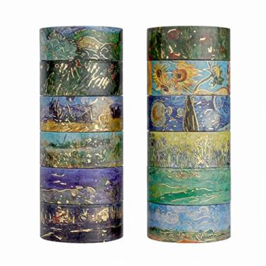 Imagem de Lychii Conjunto de Fita Washi, 12 Rolos de Folha de Ouro Van Gogh Padrões de Pintura A Óleo Fitas Decorativas de Máscara para Planejadores, Calendário, Álbum de Recortes, Diário - 15 Mm