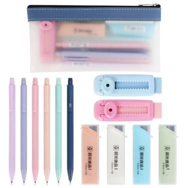 Imagem de Buqoo - Conjunto de Lapiseiras - 6 Lápis Mecânicos Pastel 0,5mm, 2 Borrachas Retráteis, 80 Peças, Refil Grafite HB 0,5mm, Bolsa Transparente com Zíper, Kit de Lápis para Arte