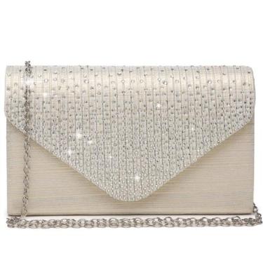 Imagem de Bolsa de noite feminina Dasein, cetim, strass, clutch, champanhe