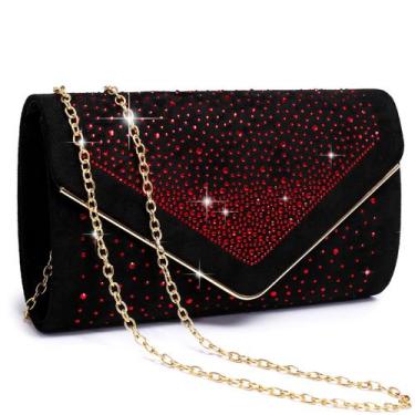 Imagem de Bolsa de noite Dasein Rhinestone Faux Suede Clutch para mulheres verme