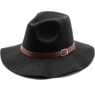 Imagem de Chapéu Fedora De Feltro Aba Média Maleável Cata Ovo Cowboy Rodeio Unissex Batateiro Preto