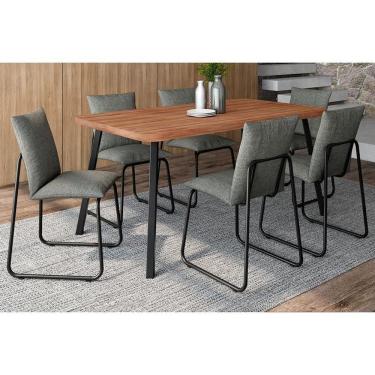 Imagem de Sala De Jantar Completa Stellar 1597 Aço C- Tampo Madeirado 160x90cm E 6 Cadeiras Soft Preto-nogal - Preto-grafite - Carraro