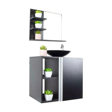 Imagem de Gabinete Armário Para Banheiro Preto E Cuba + Espelho Harpia