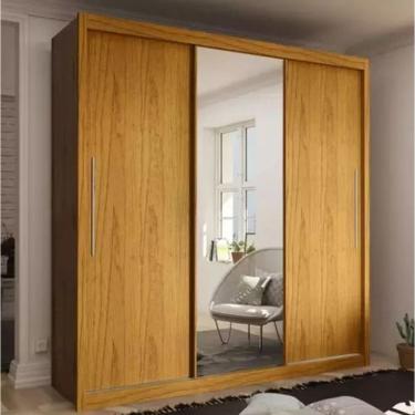 Imagem de Guarda Roupa Casal com Espelho Grande 3 Portas de Correr 4 Gavetas Royale Naturalle / Off White ( Flex )