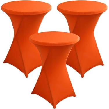 Imagem de 3 Pack Capa De Mesa De Coquetel Stretch Ø 60/80 Cm Toalha De Mesa Redonda Sdex Ajustada Para Casamento Banquete Festa Aniversário Bar Fornecedor Decoração De Evento, Orange, 60cm/24inch