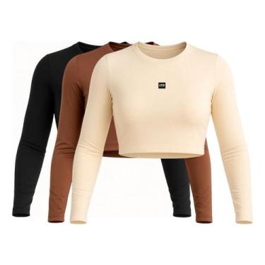 Imagem de Kit 3 Cropped Manga Longa Fitness Praia E Casual Poliamida - URBATIVA,