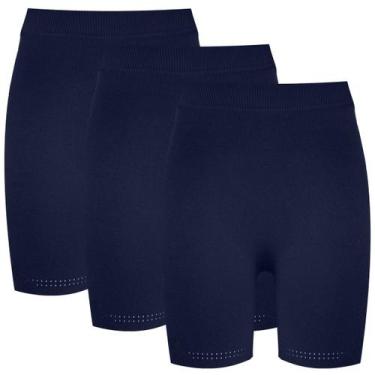 Imagem de Kit 3 Bermuda Fitness Feminina Trifil Academia Sem Costura, Marinho, M