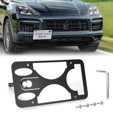 Imagem de Moldura frontal sem broca compatível com Porsche Cayenne GTS 2019-2023 Suporte de gancho de reboque para placa de carro antifurto Capas de etiqueta de carro à prova de ferrugem, acessórios de carro à
