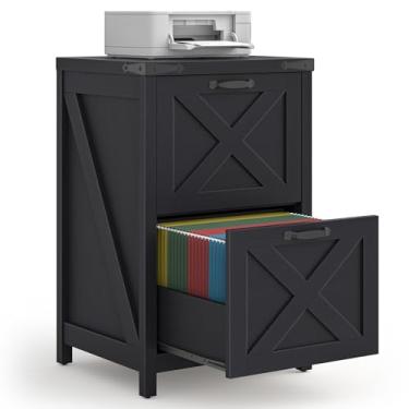 Imagem de Arquivo pequeno com 2 gavetas, armário de arquivo vertical para casa de fazenda, tamanho A4, arquivos de madeira sob a mesa para escritório em casa, suporte de impressora, preto