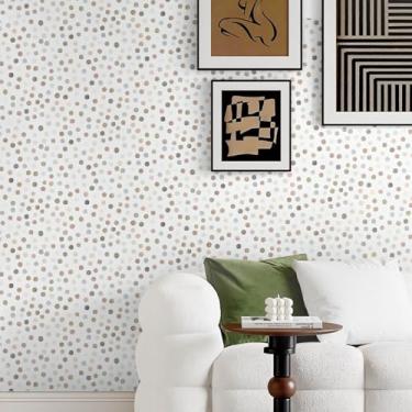 Imagem de Ismoon Papel de parede de 43 cm x 1000 cm, papel de parede boho de bolinhas, papel de contato colorido para armários, papel de parede autoadesivo removível moderno, adequado para banheiro, quarto