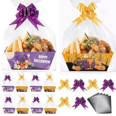Imagem de delaimastor Pacote com 24 cestos de presentes de Halloween, kit de cesta de presente vazia com bandeja de laço, para presente de Halloween, aniversário, lembrancinha de festa